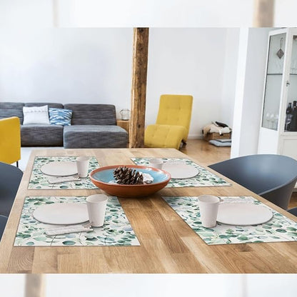 Eucalyptus Leaves Placemats Set of 4 Washable Table Place Mats for Dining Kitchen Party Decor