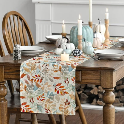 Artoid Mode 210 GSM Fall Table Runner 13x108 Inch Home Party Decor | Beige - Image 3