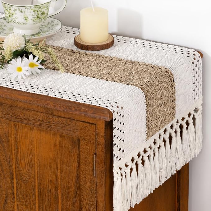 Boho Table Runner Summer Farmhouse Rustic Dining Dresser Scarf Home Decor | - Image 2