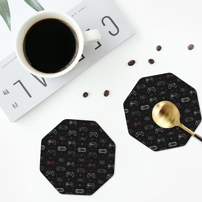 Retro Video Game for Leather Coasters Set of 4, Tabletop Protection Drink - Image 4