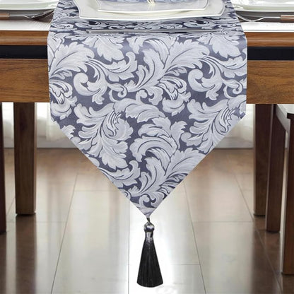 EHouseHome Jacquard Damask Reversible Blue and Grey Table Runners - Image 2