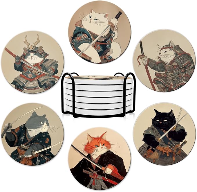 Dooke Coasters for Drinks, Round Absorbent Ceramic Stone Coasters Set of 6 by Dooke