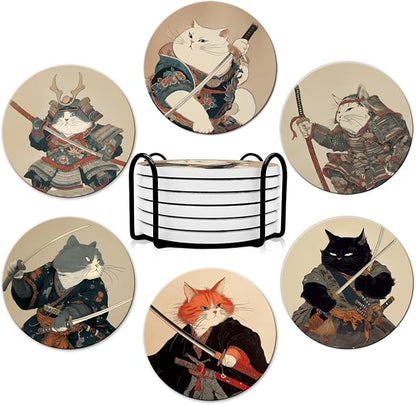 Dooke Coasters for Drinks, Round Absorbent Ceramic Stone Coasters Set of 6 by Dooke