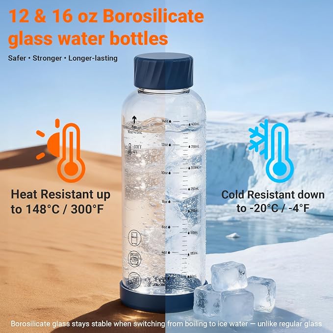 12 oz Glass Juice Bottles 4 Pack, Leakproof Borosilicate Glass Bottles | - Image 4