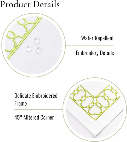 Hofdeco Premium Coastal Patio Indoor Outdoor Placemat Set of 4, 14"x19" Double-Layered, Waterproof Cloth Placemat for Kitchen or Dining Table. Green Embroidered Frame