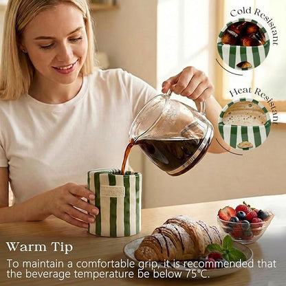 Ceramic Coffee Mug with Lid, Ceramic Travel Mug with Straw Hole, 12oz Retro - Image 2