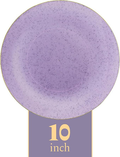 PLASTICPRO 30 Pack Disposable Plastic Plates Heavyweight Granite Look Elegant 10 inch Dinner Plates Purple with Gold Rim