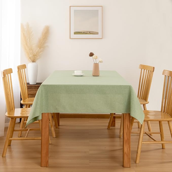 Hiasan Faux Linen Rectangle Tablecloth - Wrinkle and Stain Resistant Washable Table Cloth for Kitchen Dining Room Holiday Table Cover for Dinner, Green, 70 x 140 Inch