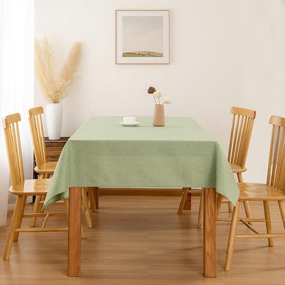 Hiasan Faux Linen Rectangle Tablecloth - Wrinkle and Stain Resistant Washable Table Cloth for Kitchen Dining Room Holiday Table Cover for Dinner, Green, 52 x 70 Inch