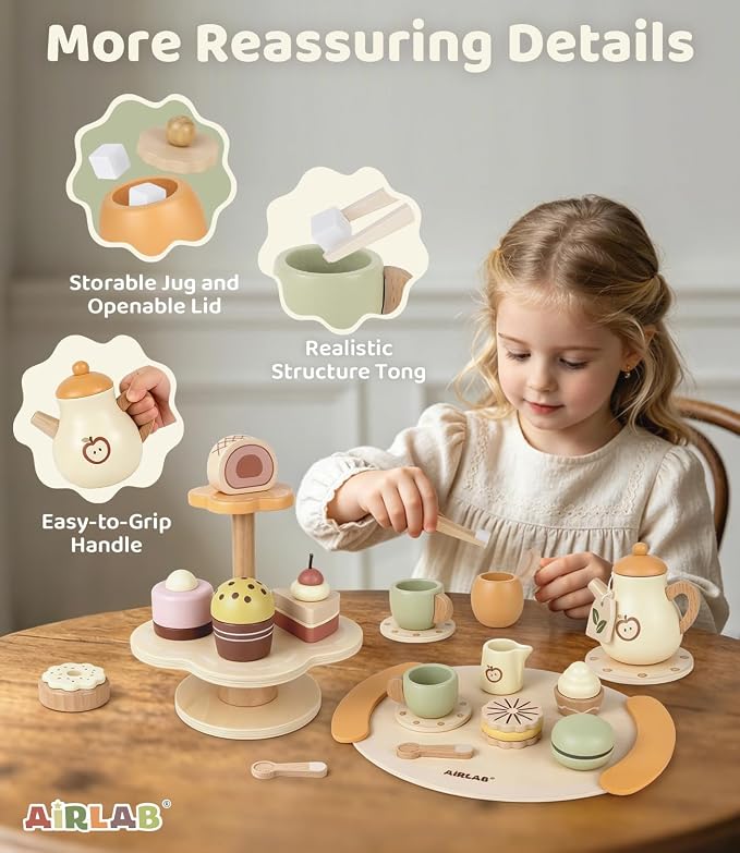 Tea Sets for 3-5 Girl Birthday Gift 3 Year Old Cupcake Toy | Wooden Play Food - Image 4