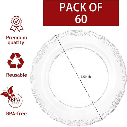 U-QE 60 Pieces Clear Plastic Plates - Image 2