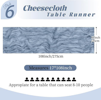 6 Pack Dusty Blue Cheesecloth Table Runner, 17 x 108 Inch, Gauze Cheese Cloth - Image 2
