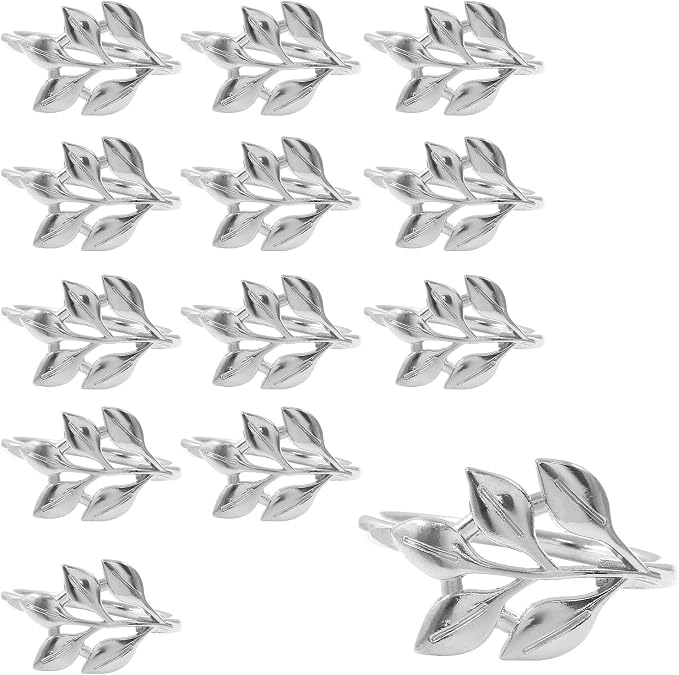 Silver Napkin Rings, Elegant Modern Style | Metal Leaf Holders, by Rierdge