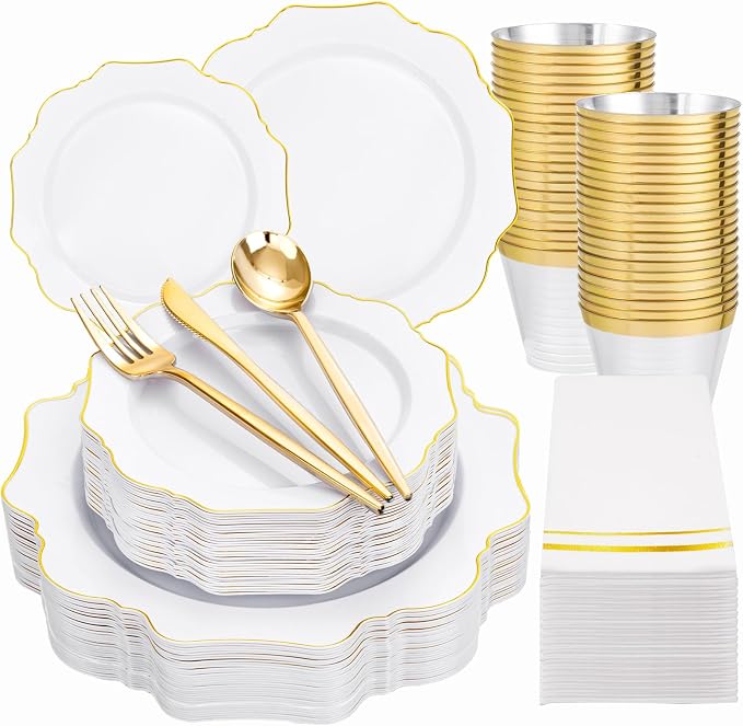 175Pcs Gold Plates Disposable by WDF