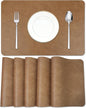 Cowhide Pattern Faux Leather Placemats Set of 6,Heat Resistant Non-Slip Waterproof Wipeable Washable Kitchen Dining PU Table Place Mats,Double-Sides Available,Light Coffee