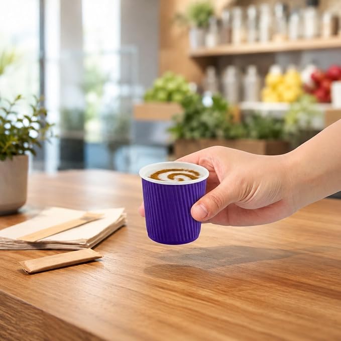 Restaurantware Ripple Wall Coffee Cups 500 Count 4 Ounce Insulated Royal Purple - Image 5