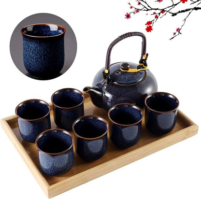 DUJUST Japanese Tea Set for 6, Kiln Altered Glaze Porcelain Tea Set by DUJUST