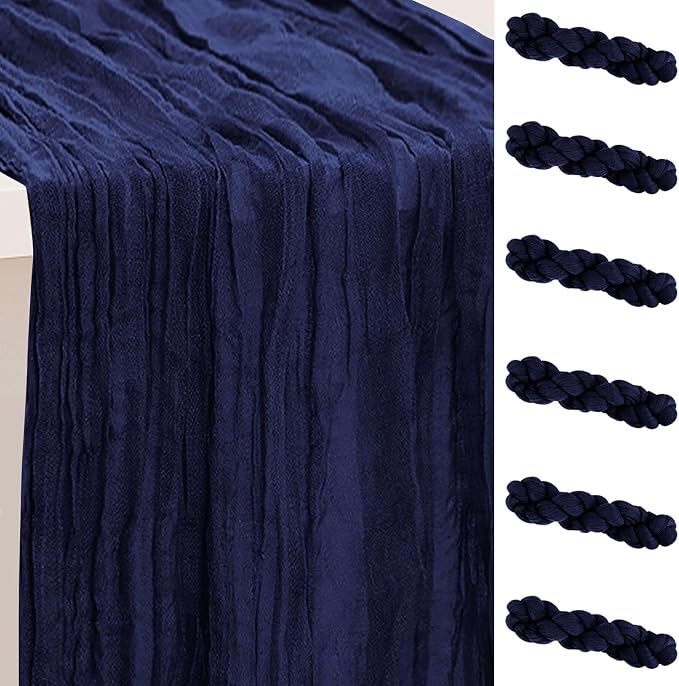6 Pack Navy Blue Cheesecloth Table Runner 35x120 Inch 10Ft Rustic Gauze Cheese by SuBleer