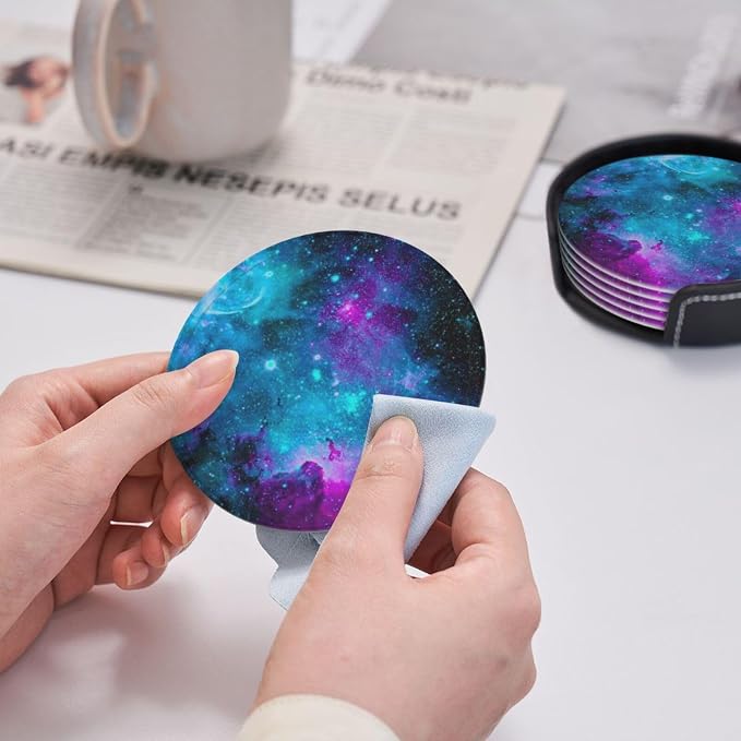 Trippy Galaxy Drinking Coasters PU Leather Coaster - Image 6