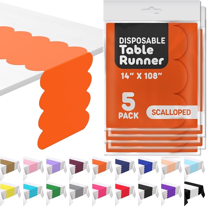 Orange Scallop Table Runner, Disposable Plastic, 5 Pack by Swanoo