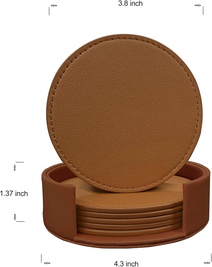 Coasters Set of 6 Soft Leather Drink Coaster Round Coaster - Image 2