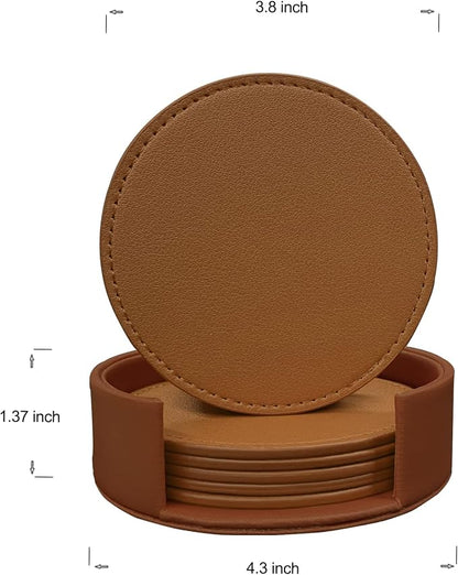 Coasters Set of 6 Soft Leather Drink Coaster Round Coaster - Image 2
