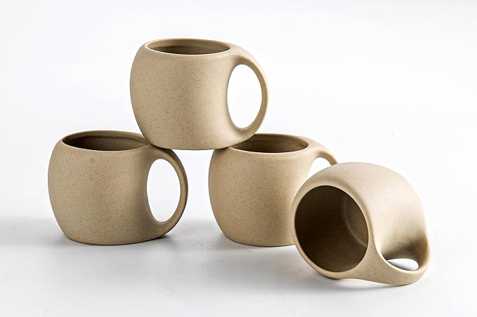 Cute Small Coffee Cups, Double Espresso Cup, 4 oz, Neutral Beige, Mini Coffee by SYJANHOME