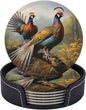 6Pcs PU Leather Coaster for Drinks, Pheasants Animals Cup Coasters by WSOIHFEC