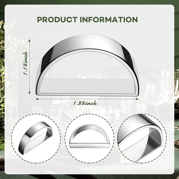 8 Pcs Stainless Steel Napkin Rings Metal Napkin Ring Holders Fall Thanksgiving - Image 2