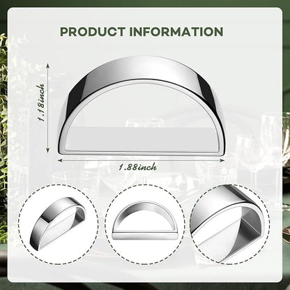 20 Pcs Stainless Steel Napkin Rings Metal Napkin Ring Holders Valentine's Day Modern Serviette Buckles Metallic Adornment for Spring Table Kitchen Dinner Party Wedding(Bright Silver Semicircle)