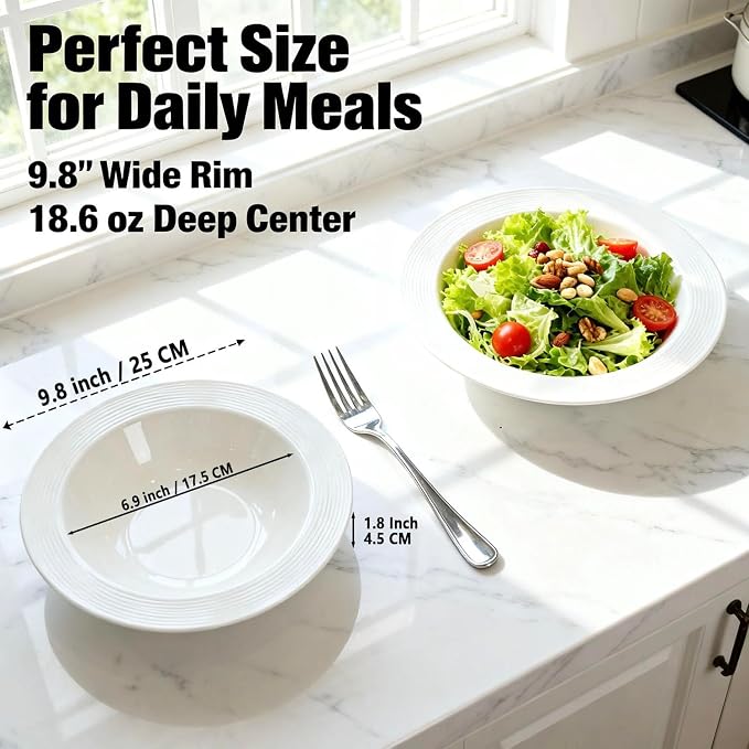 Pasta bowl rim Plate Set of 4, 9.8 inch Ceramic Rimmed Pasta Plates, - Image 2
