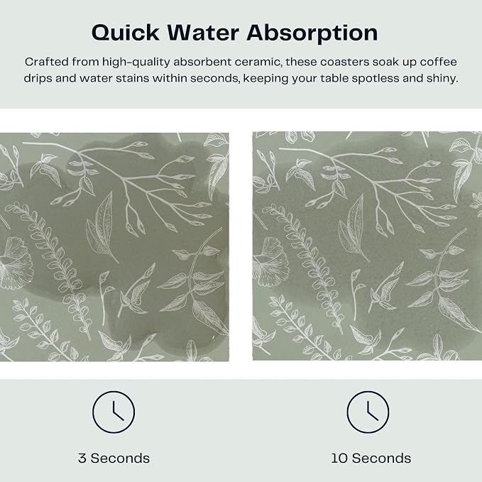 Set of 6 Floral Sage Green Coasters - Image 3