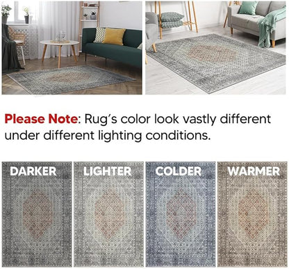 Keen Home Design 2x10 Rug - Machine Washable Runner Rug with Non-Slip Backing, Ideal for Hallway, Entryway, Kitchen, Laundry Room - Vintage, Easy Clean, Durable, Low Pile - (2'6" x 10')