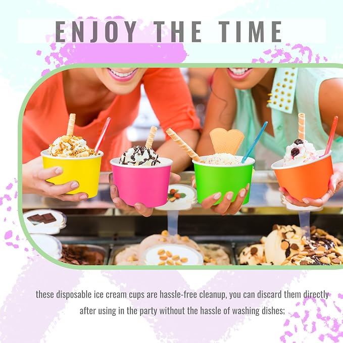 Jingmore Paper Ice Cream Cups 9oz Colored Disposable Dessert Bowls - Image 4