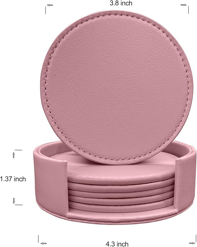Coasters Set of 6 Soft Leather Drink Coaster Round Coaster - Image 2