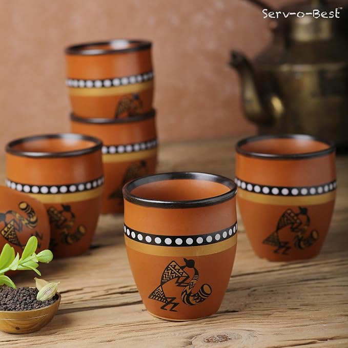 Handmade Ceramic Kulhad Tea Cups Set of 6, Glazed Kulhar Cups, Desi Tea - Image 2
