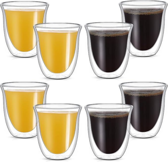 Sieral 8 Pack 8 oz Double Walled Coffee Mugs Glass Espresso Cups without Handle by Sieral