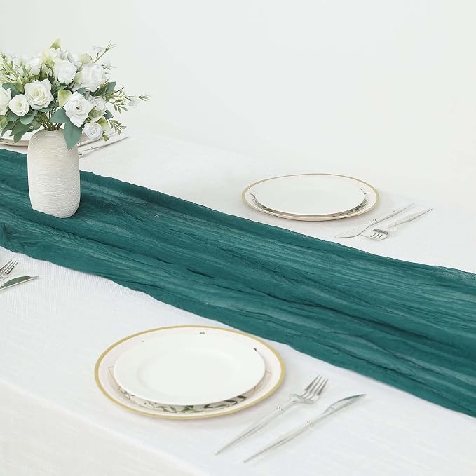 Efavormart 10ft Peacock Teal Cheesecloth Table Runner - Image 2