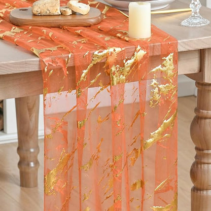 Artoid Mode Marble Pattern Orange Gauze Table Runner 10FT, Glitter Metallic by ArtoidMode