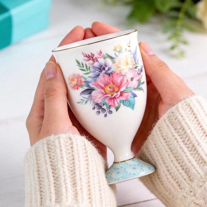 KAMMAK Bone China Coffee Mugs, 6.7oz Floral Tea Cups, Cocoa and Americano - Image 5