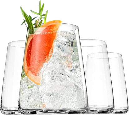 BENETI German Made Stemless Wine Glasses set 4 | Premium 17oz Stemless Wine Glass | Crystal Glass Cups For Red & White Wine, Modern Durable Drinking Glasses