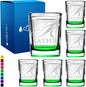 Personalized Shot Glasses Set of 6 Initial and Name 2oz Green Bottom Etched Square Shot Glass Engraved with Custom Text Birthday Gift for Men and Women