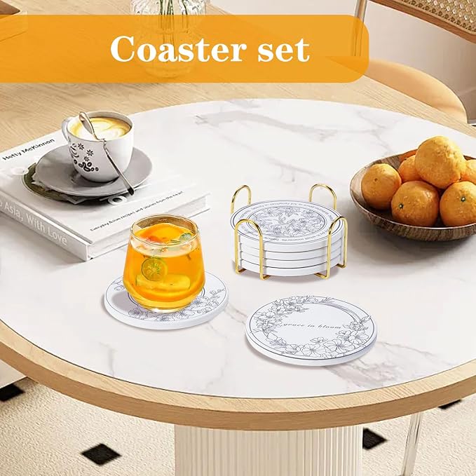 6Pcs Ceramic Coasters Set with Holder - Image 6