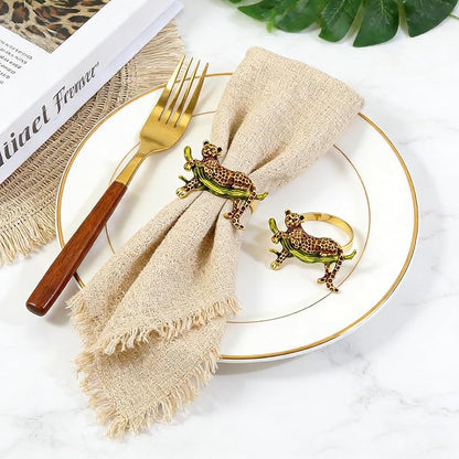Gold Leopard Napkin Rings Set of 6 Safari Cheetah Napkin Ring - Image 5