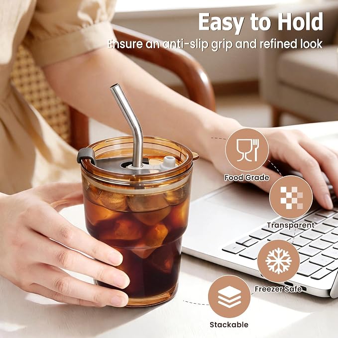 TUZAZO 13 Oz Amber Glass Coffee Tumblers - Image 6