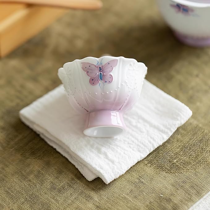 KAMMAK Tea Cup, 1.3oz Mini Porcelain Tea Cups Set of 2, Ceramic Teacups - Image 6