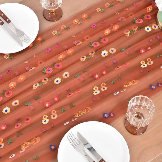 Flower Table Runner Floral Daisy Summer Birthday Party Garden Wedding Decor | - Image 4