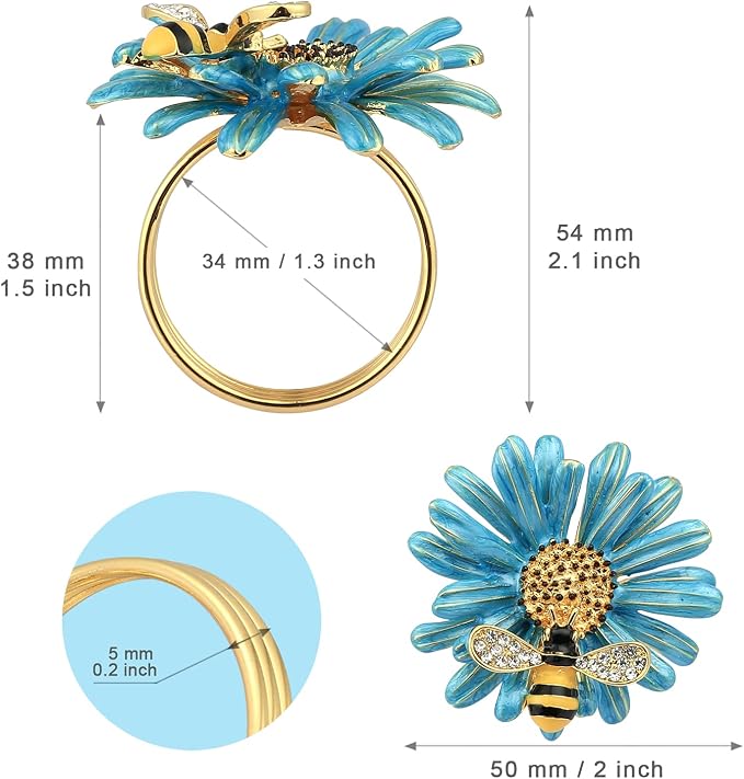 Kesote Daisy Flower Napkin Rings Set of 6, Bee Floral Style | Bee Party - Image 3