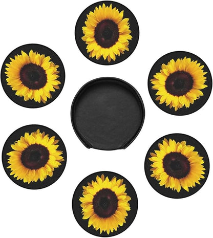 6 Pcs Black Farmhouse Blossom Sunflower Leather Coasters - Image 7