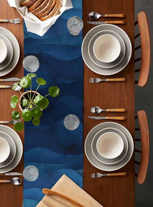 Navy Blue Ombre Table Runners 120 Inches Long, Abstract Modern Stripe Table - Image 5